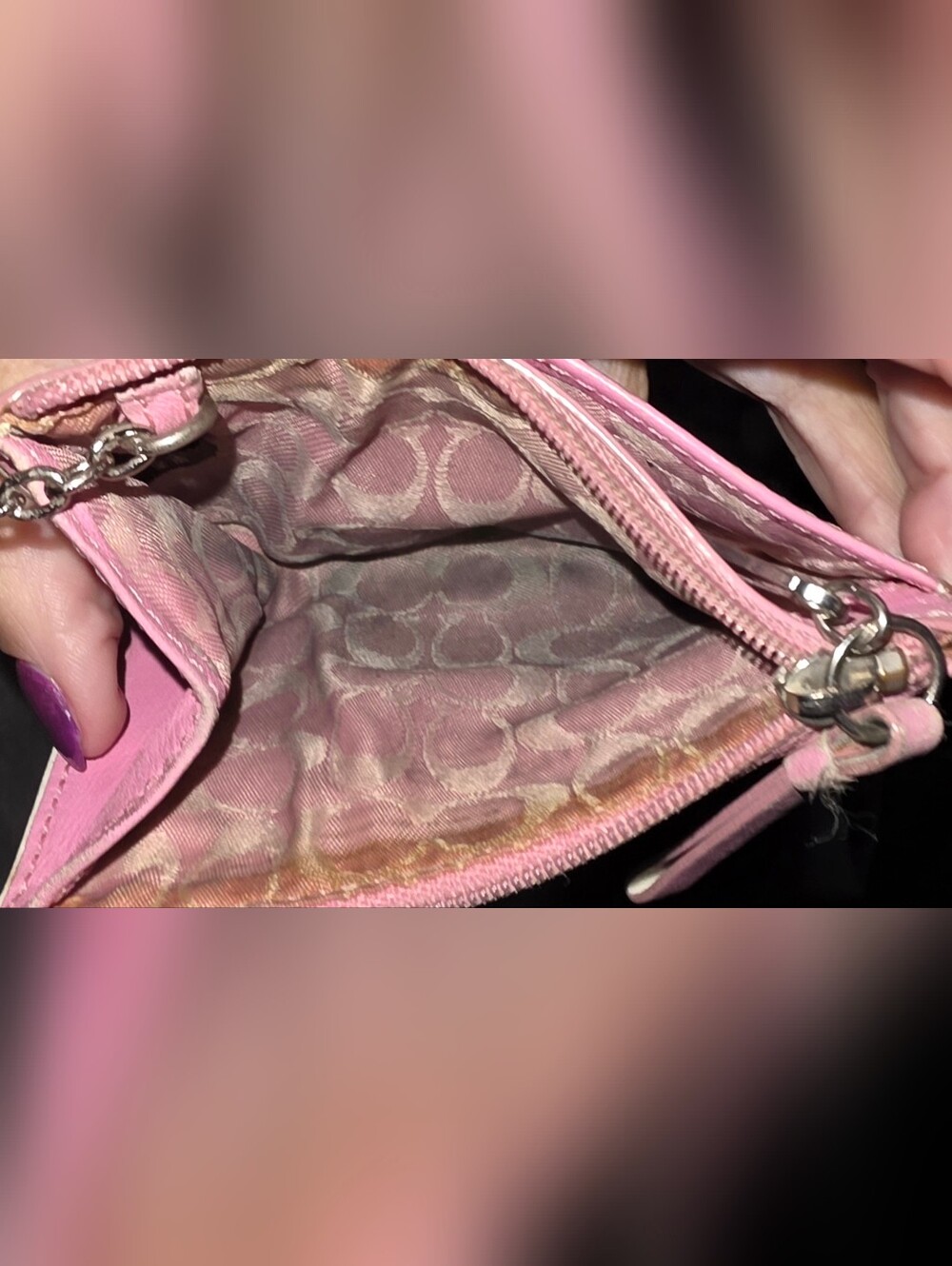 Vintage Coach Pink Leather Stud Zip Wristlet - Picture 5 of 6
